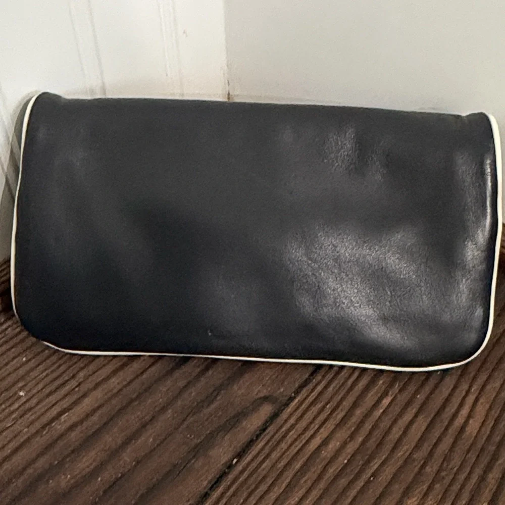 Kate Spade Remi Black and Cream Foldover Clutch Wallet with polka dot interior